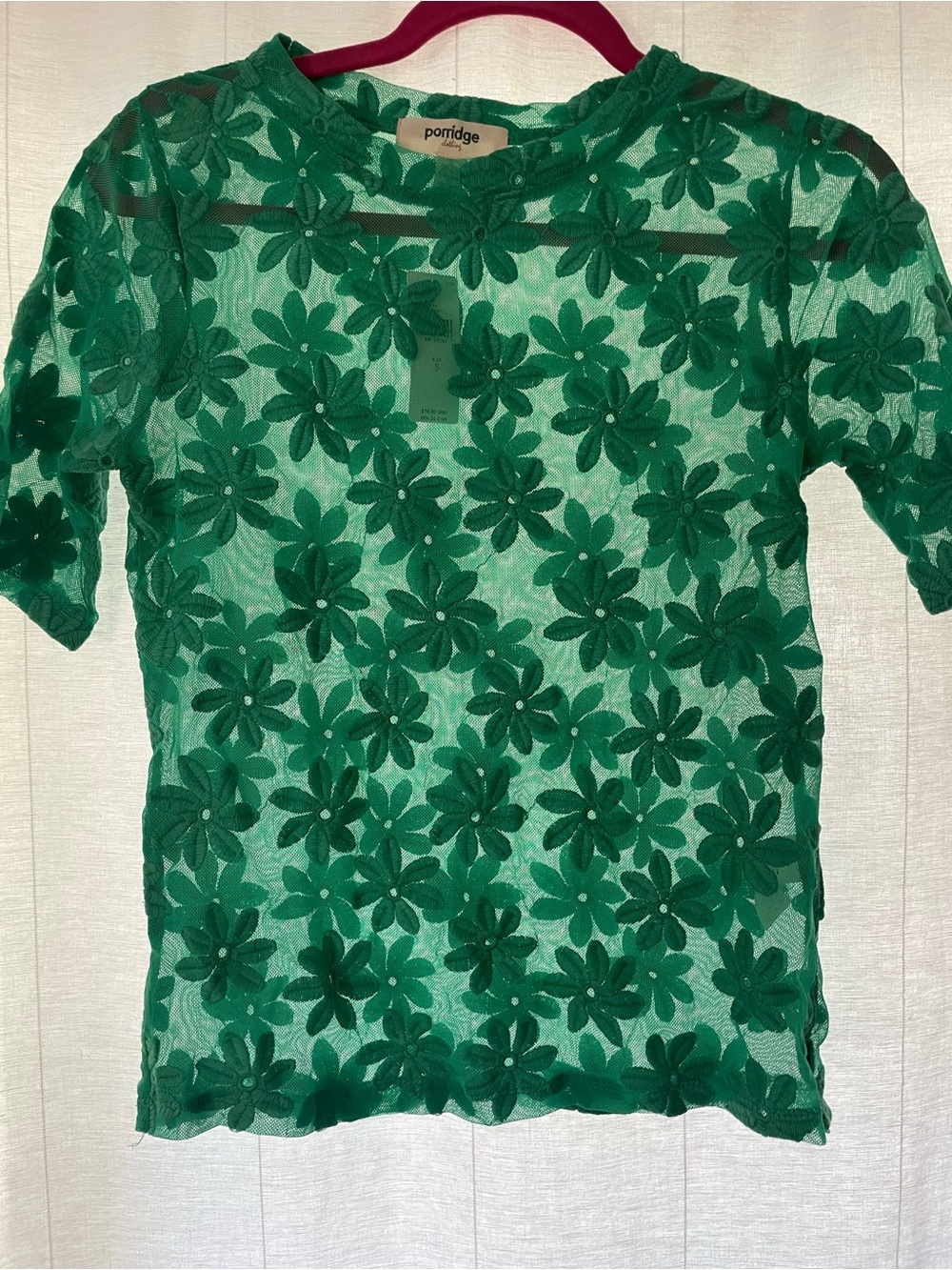 Anthropologie porridge Daisy Emerald Green Floral lace Mesh sheer Top 70s NWT - Picture 11 of 13